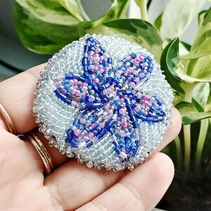 Hand Beaded Floral Brooch, Seed Bead Jewelry Accessories 2.5"